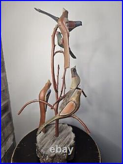 A Folk Art Carved Bird Tree by Dan Strawser