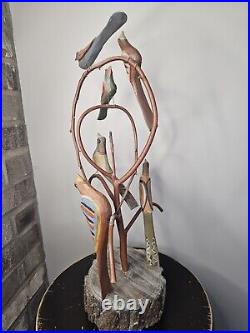 A Folk Art Carved Bird Tree by Dan Strawser