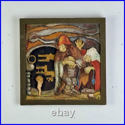 A Vintage John Bauer Mythological Wooden Carved Wall Art Sculpture, Among Elves