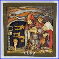 A Vintage John Bauer Mythological Wooden Carved Wall Art Sculpture, Among Elves