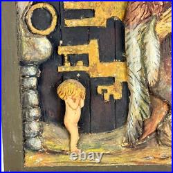 A Vintage John Bauer Mythological Wooden Carved Wall Art Sculpture, Among Elves