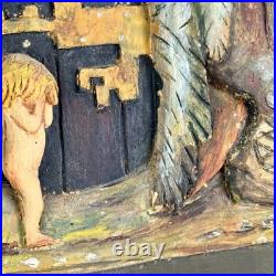 A Vintage John Bauer Mythological Wooden Carved Wall Art Sculpture, Among Elves
