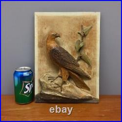 ADAM DABROWSKI Relief Carved Wood Panel of Hawk or Falcon Sculpture Wood Carving