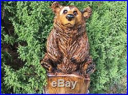 ADORABLE! Chainsaw Carved SITTING BEAR SASSAFRAS WOOD Log Sculptures Folk Art