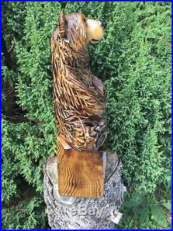 ADORABLE! Chainsaw Carved SITTING BEAR SASSAFRAS WOOD Log Sculptures Folk Art