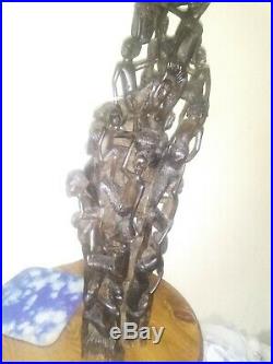 AFRICAN makonde Family TREE of LIFE Ujamaa Sculpture EBONY Wood CARVING ART 26