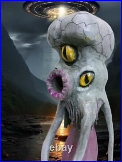 ALIEN CEPHALOPOD SPECIES -my 12 tall hand carved, painted, signed fig ALIEN CEPHALOPOD SPECIES -my 12 tall hand carved, painted, signed fig