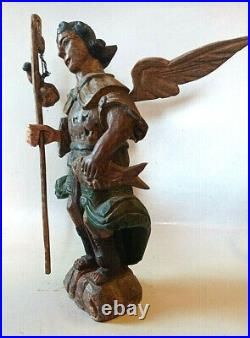 ANGEL SAINT RAPHAEL 12in HAND CARVED WOOD STATUE