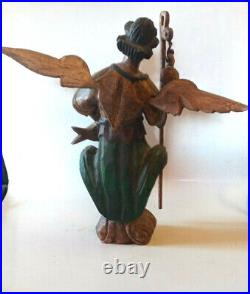 ANGEL SAINT RAPHAEL 12in HAND CARVED WOOD STATUE