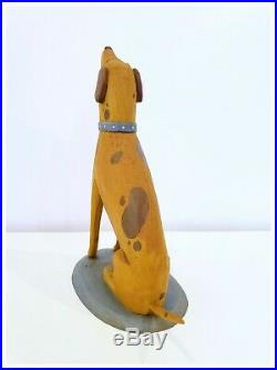 ANTIQUE AMERICAN FOLK ART WOOD CARVING SET Signed Primitive Sculpture Cat Dog