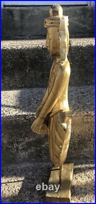 ANTIQUE Asian Thailand Gold Gilt Hand Carved Wooden Statue Army Drummer Man