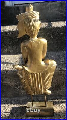 ANTIQUE Asian Thailand Gold Gilt Hand Carved Wooden Statue Army Drummer Man