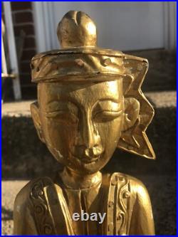 ANTIQUE Asian Thailand Gold Gilt Hand Carved Wooden Statue Army Drummer Man