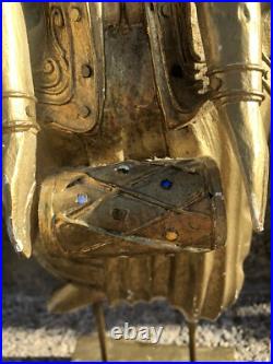 ANTIQUE Asian Thailand Gold Gilt Hand Carved Wooden Statue Army Drummer Man