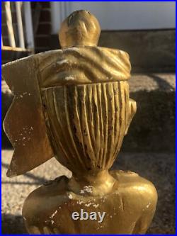 ANTIQUE Asian Thailand Gold Gilt Hand Carved Wooden Statue Army Drummer Man