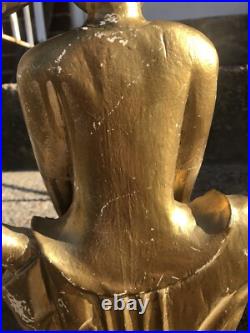 ANTIQUE Asian Thailand Gold Gilt Hand Carved Wooden Statue Army Drummer Man