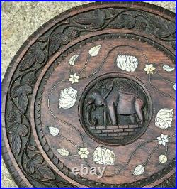 ANTIQUE ROSEWOOD HAND CARVED ANGLO / INDIAN WOODEN ELEPHANT TABLE c1880