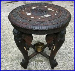 ANTIQUE ROSEWOOD HAND CARVED ANGLO / INDIAN WOODEN ELEPHANT TABLE c1880
