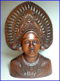ANTIQUE / VTG Bali Woman Wood Sculpture BUST Head Hand Carved Tribal Statue
