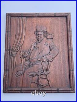ANTIQUE WOOD CARVING SCULPTURE GENTLEMAN Portrait 19th Century Seated Man