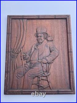 ANTIQUE WOOD CARVING SCULPTURE GENTLEMAN Portrait 19th Century Seated Man