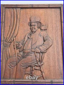 ANTIQUE WOOD CARVING SCULPTURE GENTLEMAN Portrait 19th Century Seated Man