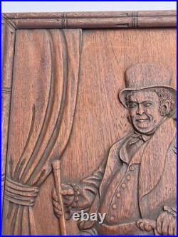 ANTIQUE WOOD CARVING SCULPTURE GENTLEMAN Portrait 19th Century Seated Man