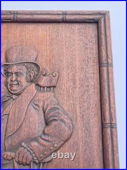 ANTIQUE WOOD CARVING SCULPTURE GENTLEMAN Portrait 19th Century Seated Man