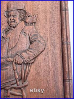 ANTIQUE WOOD CARVING SCULPTURE GENTLEMAN Portrait 19th Century Seated Man