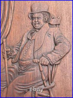 ANTIQUE WOOD CARVING SCULPTURE GENTLEMAN Portrait 19th Century Seated Man