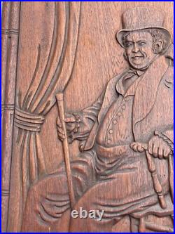 ANTIQUE WOOD CARVING SCULPTURE GENTLEMAN Portrait 19th Century Seated Man