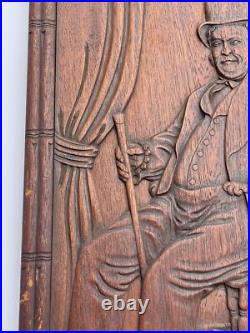 ANTIQUE WOOD CARVING SCULPTURE GENTLEMAN Portrait 19th Century Seated Man