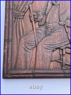 ANTIQUE WOOD CARVING SCULPTURE GENTLEMAN Portrait 19th Century Seated Man