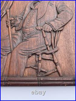 ANTIQUE WOOD CARVING SCULPTURE GENTLEMAN Portrait 19th Century Seated Man