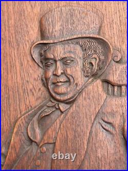 ANTIQUE WOOD CARVING SCULPTURE GENTLEMAN Portrait 19th Century Seated Man