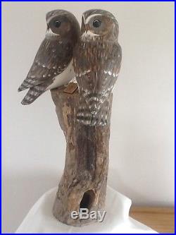 ARCHIPELAGO wood carving sculpture of TWO OWLS ON POST D363 OWL