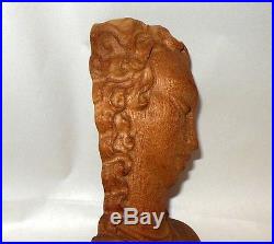 ART DECO Carved Wood Sultry Girl Woman 6 1/2 Head Sculpture Plaque French