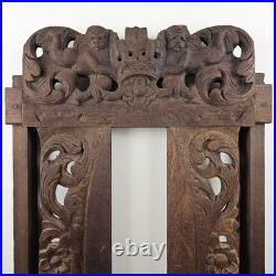 ART Ornate Vintage Original Wood Carving Wall Art Sculpture w Cherub Angels