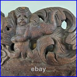 ART Ornate Vintage Original Wood Carving Wall Art Sculpture w Cherub Angels