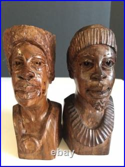 Abraham R Chikumbirike Vintage Ironwood Hand Carved Man & Women 5 x 2.5