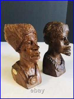 Abraham R Chikumbirike Vintage Ironwood Hand Carved Man & Women 5 x 2.5