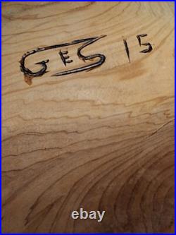 Abstract 9 x 6 Freeform Wood inlaid Turquoise Chip Turned Wooden Signed GES Abstract 9 x 6 Freeform Wood inlaid Turquoise Chip Turned Wooden Signed GES
