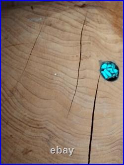 Abstract 9 x 6 Freeform Wood inlaid Turquoise Chip Turned Wooden Signed GES Abstract 9 x 6 Freeform Wood inlaid Turquoise Chip Turned Wooden Signed GES