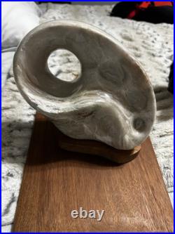 Abstract Amorphic Stone Sculpture Made of Alabaster On Wooden Base Abstract Amorphic Stone Sculpture Made of Alabaster On Wooden Base