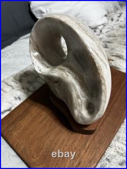 Abstract Amorphic Stone Sculpture Made of Alabaster On Wooden Base