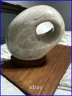 Abstract Amorphic Stone Sculpture Made of Alabaster On Wooden Base