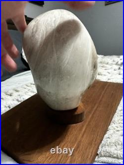 Abstract Amorphic Stone Sculpture Made of Alabaster On Wooden Base