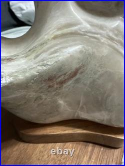 Abstract Amorphic Stone Sculpture Made of Alabaster On Wooden Base
