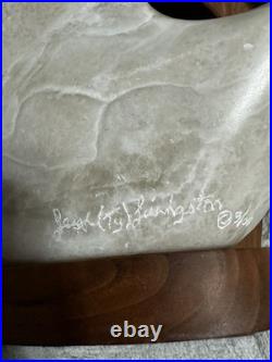 Abstract Amorphic Stone Sculpture Made of Alabaster On Wooden Base