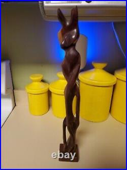 Abstract Female Form Carved Wood Statue Unsigned